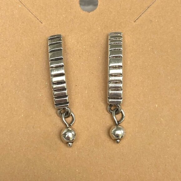 Solid Sterling Silver 925 Curved Textured Quarter Hoop Dangle Ball Post Earrings - Picture 16 of 16